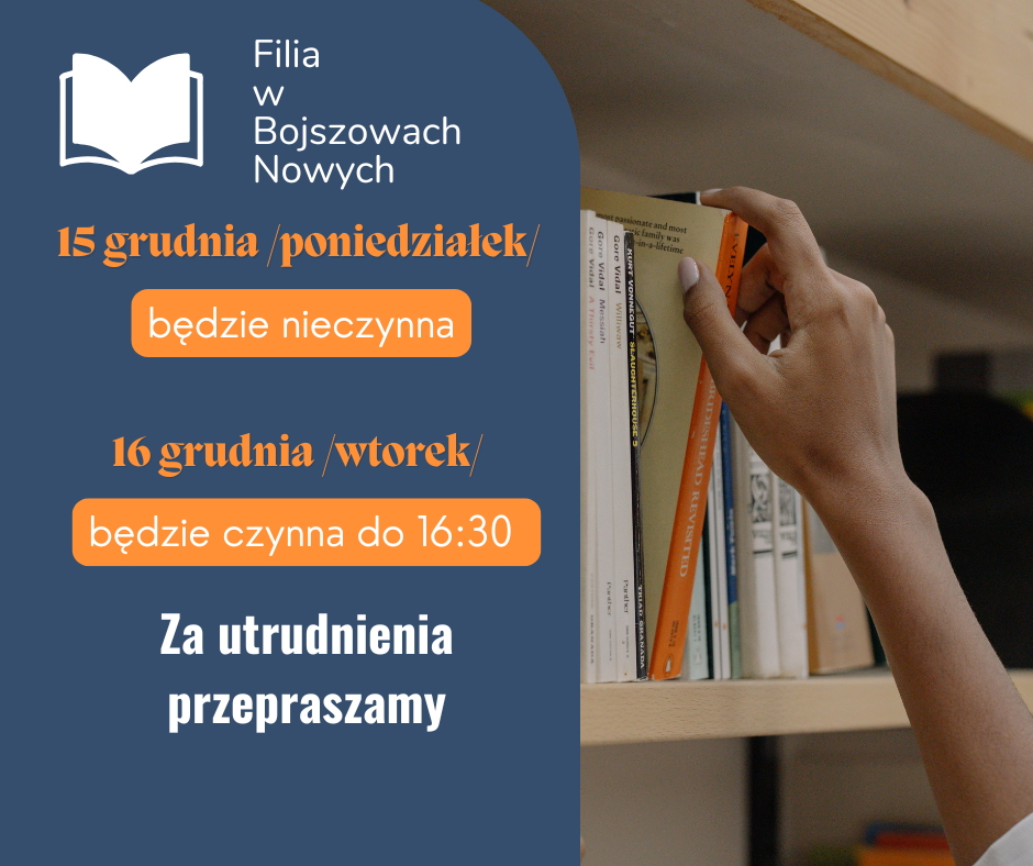 15.12./poniedziałek/ filia nieczynna!